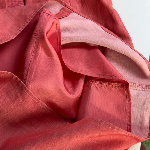 Voom By Joy Han Coral Pink Retro Pin-Up Short Sleeve Faux Wrap Pencil Dress Sz S - Picture 10 of 11